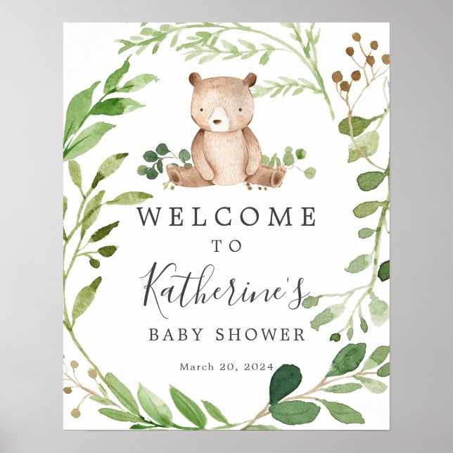 Póster Signo de bienvenida de Bear Baby Shower (Frente)