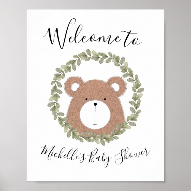 Póster Signo de bienvenida de Bear Baby Shower (Frente)