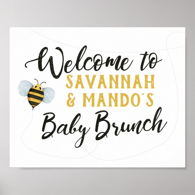Póster Signo de bienvenida de Bee Baby Shower Brunch (Frente)