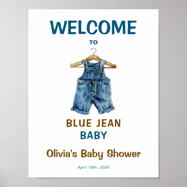 Póster Signo de bienvenida de Blue Jean Baby Shower (Frente)