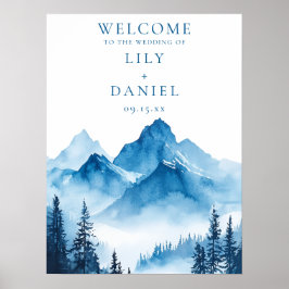 Póster Signo de bienvenida de Blue Watercolor Mountain Bo