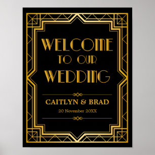 Póster Signo de bienvenida de boda   Art Deco