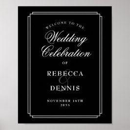 Póster Signo de bienvenida de Boda Art Decó en blanco y n