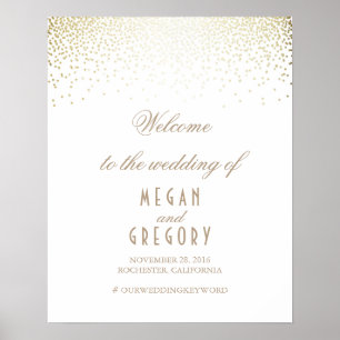 Póster Signo de bienvenida de Boda blanco de partículas d