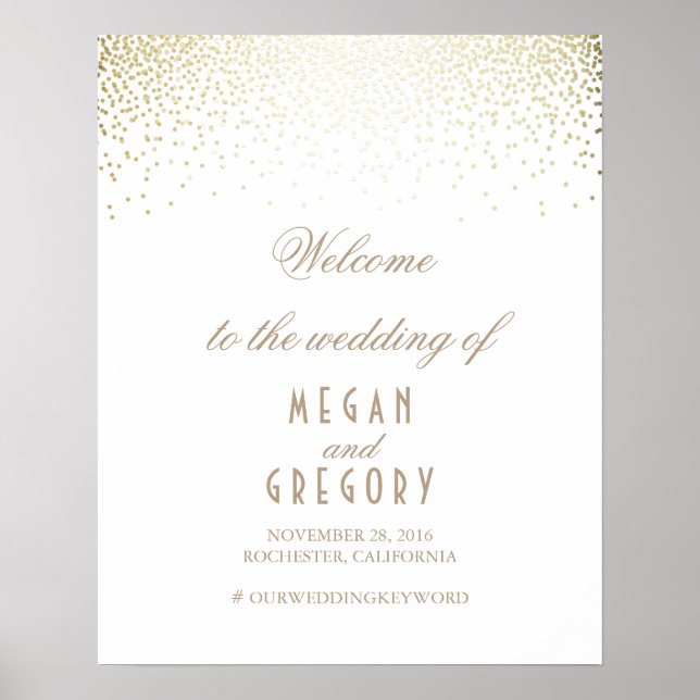 Póster Signo de bienvenida de Boda blanco de partículas d (Frente)