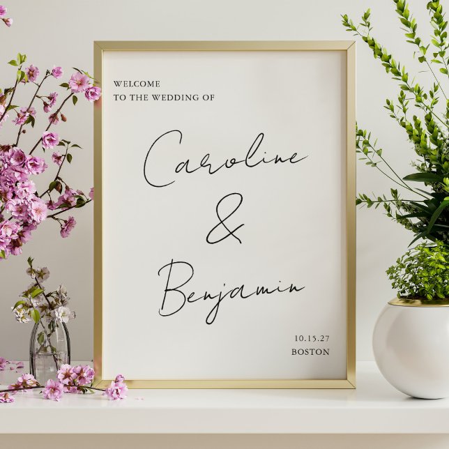 Póster Signo de bienvenida de Boda blanco y negro con gui (Subido por el creador)