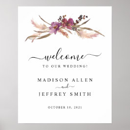 Póster Signo de bienvenida de Boda bohemio pampas