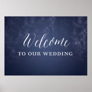 Póster Signo de bienvenida de Boda celeste nocturno de es