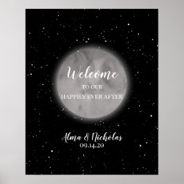 Póster Signo de bienvenida de Boda Celestial Moon & Stars
