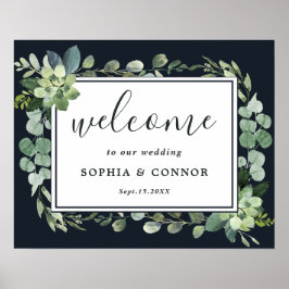 Póster Signo de bienvenida de Boda con éxito azul mediano