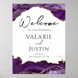 Póster Signo de bienvenida de Boda de Agate Purpurina de