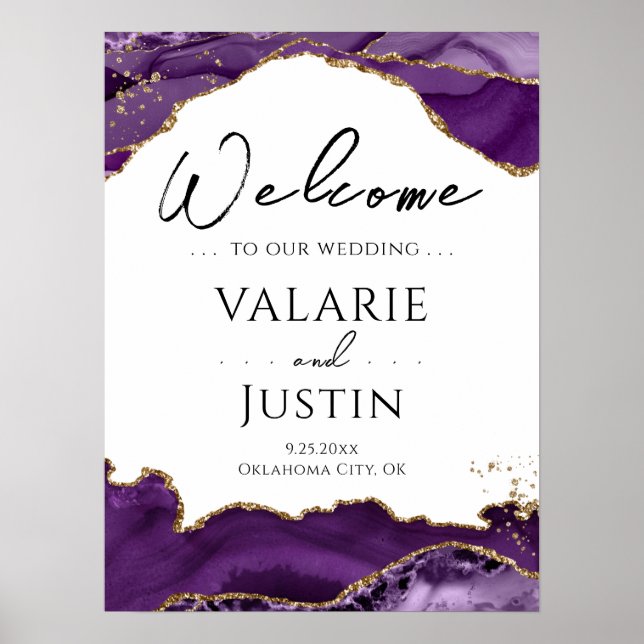 Póster Signo de bienvenida de Boda de Agate Purpurina de  (Frente)