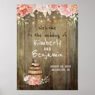 Póster Signo de bienvenida de Boda de barril de vino de c