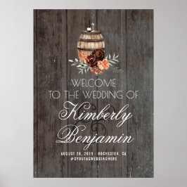 Póster Signo de bienvenida de Boda de barril de vino de c