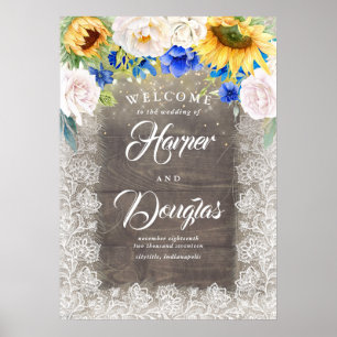 Póster Signo de bienvenida de boda de boda de otoño rústi