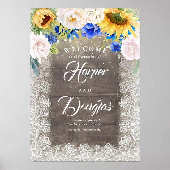 Póster Signo de bienvenida de boda de boda de otoño rústi (Frente)