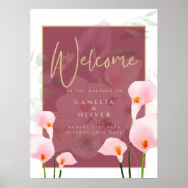 Póster Signo de bienvenida de Boda de Calla Lily rosa mod