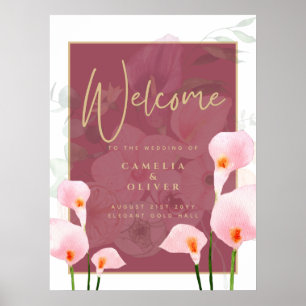 Póster Signo de bienvenida de Boda de Calla Lily rosa mod