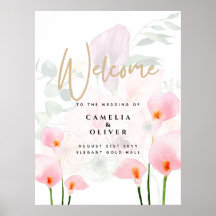 Signo de bienvenida de Boda de Calla Lily rosa mod