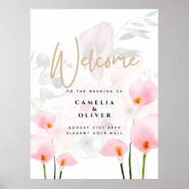 Póster Signo de bienvenida de Boda de Calla Lily rosa mod