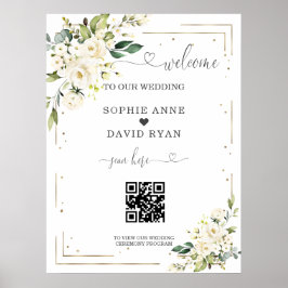 Póster Signo de bienvenida de Boda de código QR de caligr