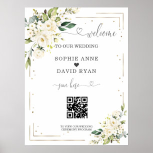 Póster Signo de bienvenida de Boda de código QR de caligr