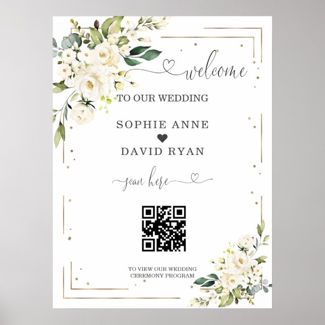 Póster Signo de bienvenida de Boda de código QR de caligr (Frente)