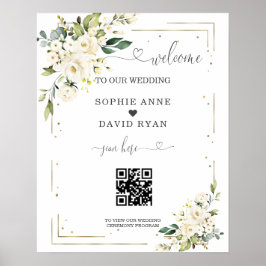 Póster Signo de bienvenida de Boda de código QR de caligr
