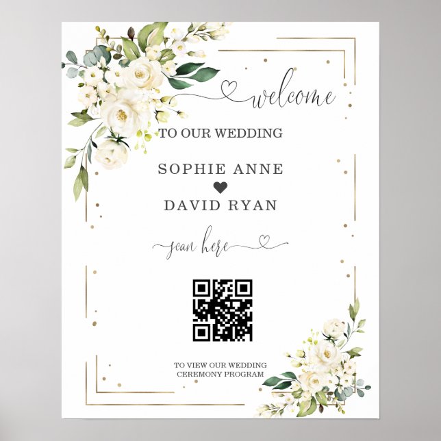 Póster Signo de bienvenida de Boda de código QR de caligr (Frente)