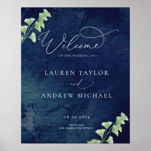 Póster Signo de bienvenida de Boda de color azul oscuro d