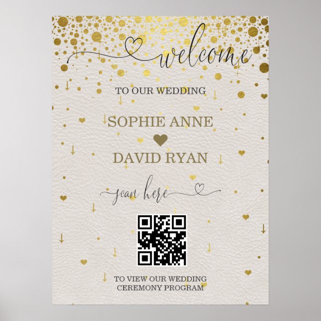 Póster Signo de bienvenida de Boda de Confetti dorado con (Frente)