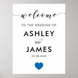 Póster Signo de bienvenida de Boda de corazón azul