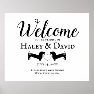 Póster Signo de bienvenida de Boda de Dachshund con hasht
