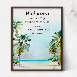 Póster Signo de bienvenida de boda de destino de playa tr