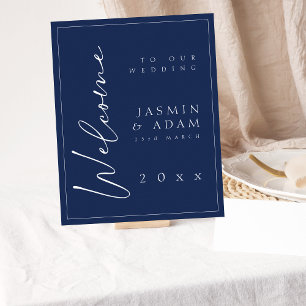 Póster Signo de bienvenida de Boda de escritura azul de l