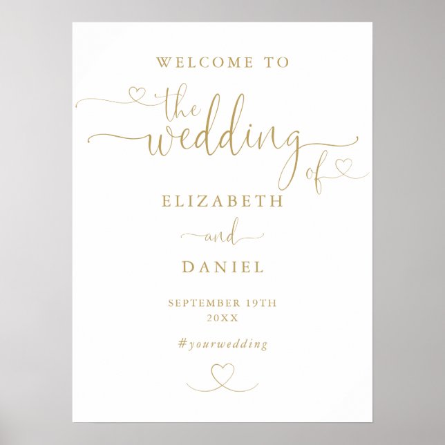 Póster Signo de bienvenida de Boda de escritura moderna G (Frente)