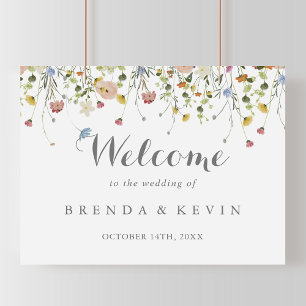 Póster Signo de bienvenida de Boda de flores salvajes de 