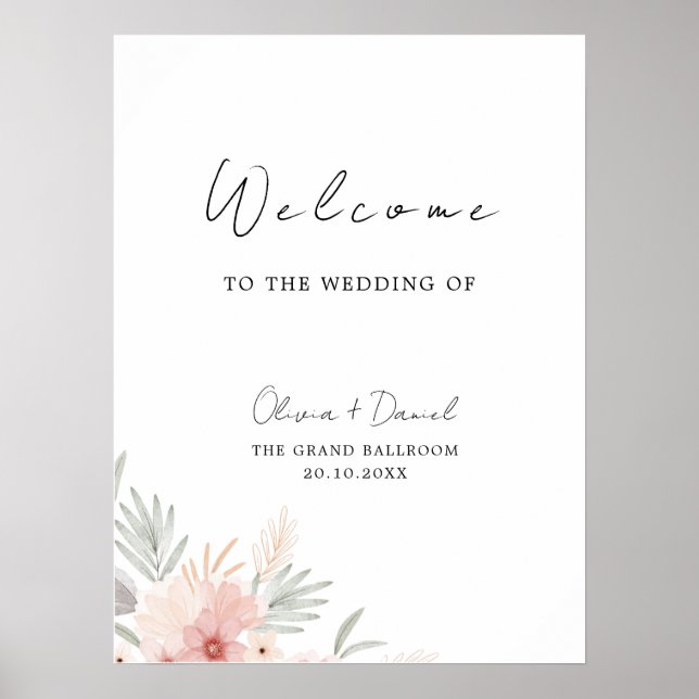 Póster Signo de bienvenida de Boda de flores silvestres (Frente)