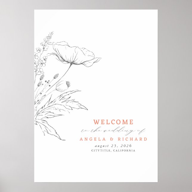Póster Signo de bienvenida de Boda de flores silvestres d (Frente)