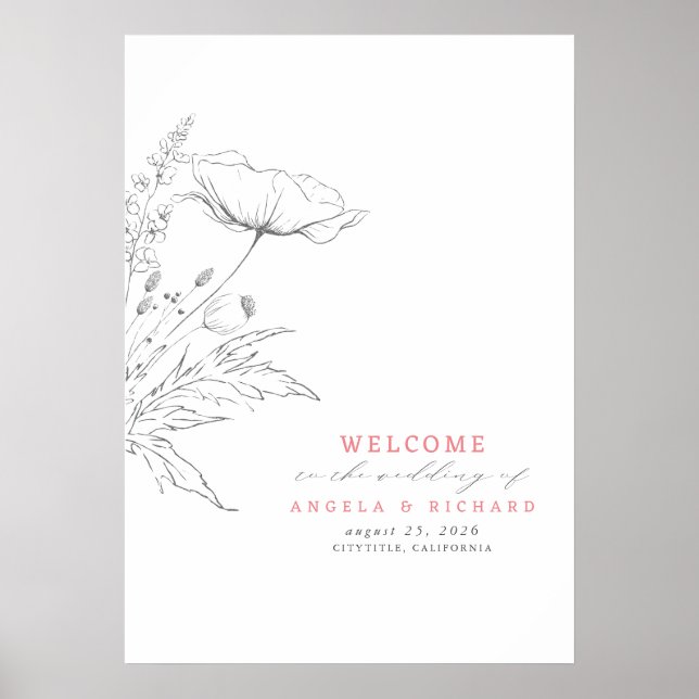 Póster Signo de bienvenida de Boda de flores silvestres d (Frente)