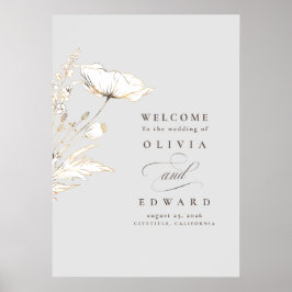Póster Signo de bienvenida de Boda de flores silvestres d