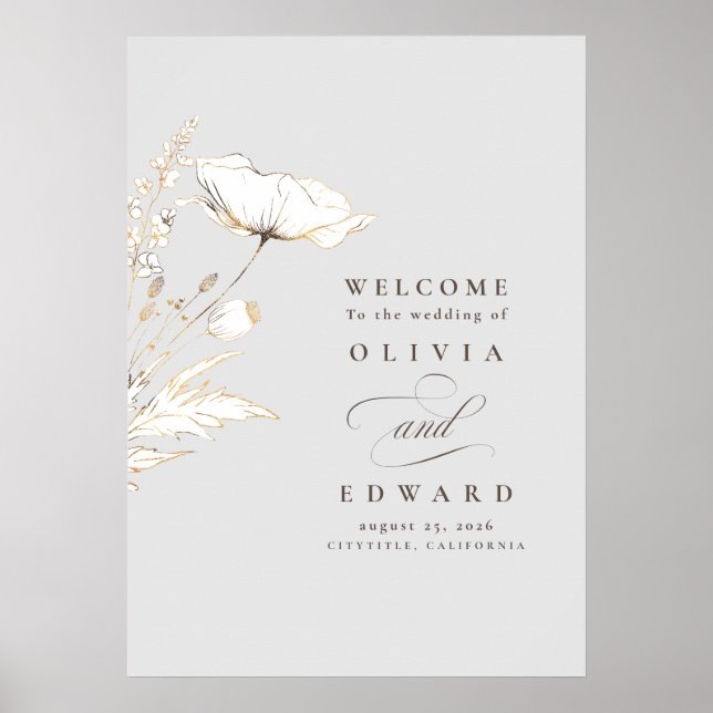 Póster Signo de bienvenida de Boda de flores silvestres d (Frente)