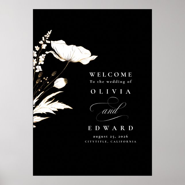 Póster Signo de bienvenida de Boda de flores silvestres d (Frente)