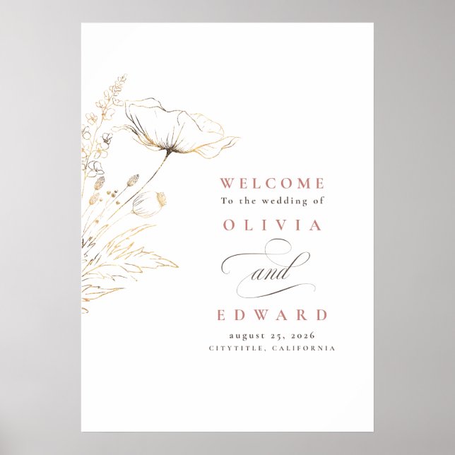 Póster Signo de bienvenida de Boda de flores silvestres d (Frente)