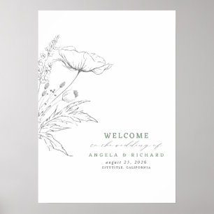 Póster Signo de bienvenida de Boda de flores silvestres d