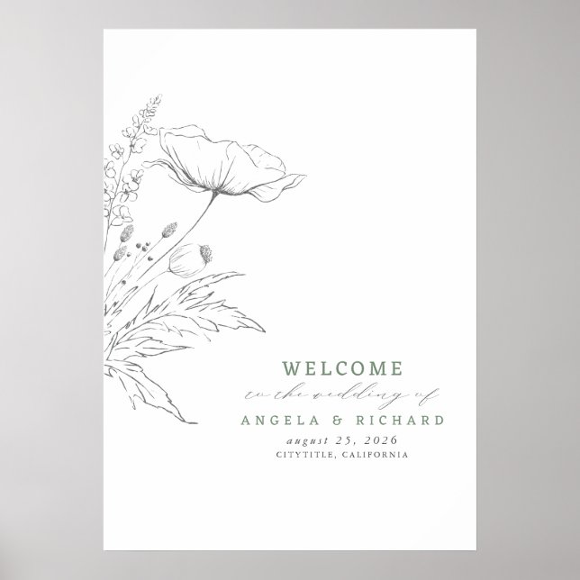 Póster Signo de bienvenida de Boda de flores silvestres d (Frente)
