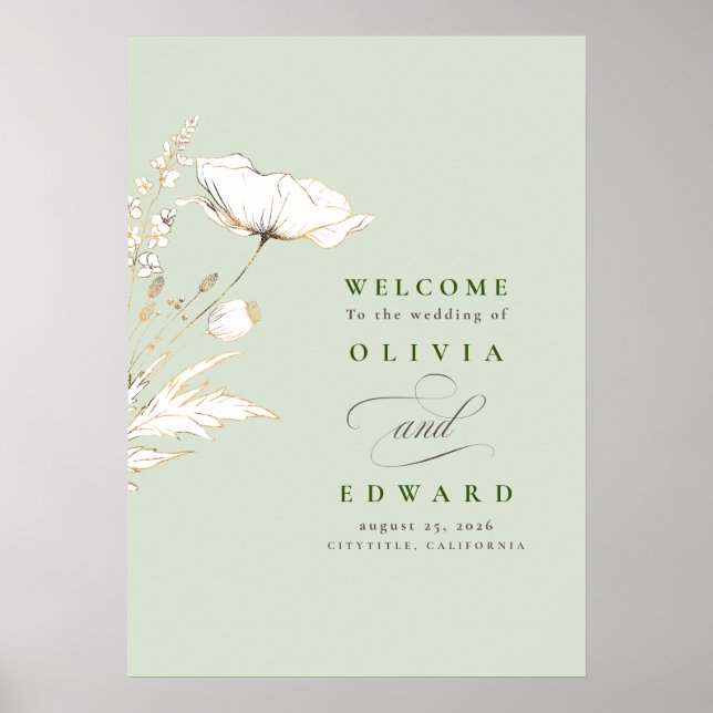 Póster Signo de bienvenida de Boda de flores silvestres d (Frente)