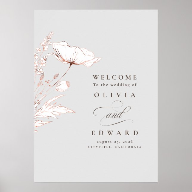 Póster Signo de bienvenida de Boda de flores silvestres d (Frente)