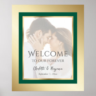Póster Signo de bienvenida de Boda de fotografía verde y 