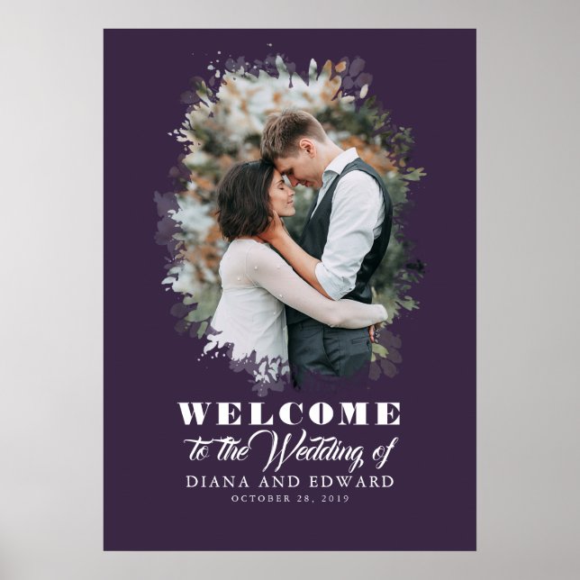 Póster Signo de bienvenida de Boda de fotos romántico mor (Frente)